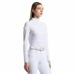 Cavalleria Toscana - Polo manches longues technique femme Perforated Jersey Blanc Outlet