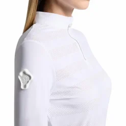 Cavalleria Toscana - Polo manches longues technique femme Perforated Jersey Blanc Outlet