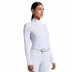 Cavalleria Toscana - Polo de concours manches longues femme Heat Sealed Perforated Blanc New
