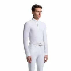 Cavalleria Toscana - Polo de concours manches longues homme Warm Jersey Blanc Hot
