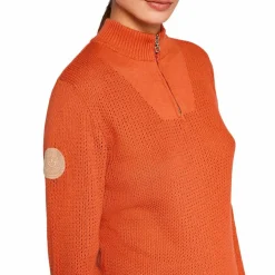 Cavalleria Toscana - Pull manches longues femme demi zip tricot sunset dream Orange