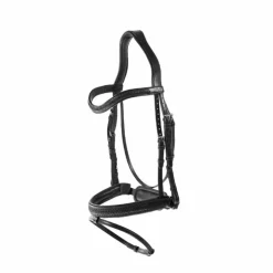 Outlet Dyon - Bridon muserolle combinée large new English tressé pull back cuir Noir