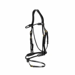 Clearance Dyon - Bridon muserolle tressée sous-barbe amovible cuir Noir