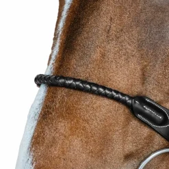 Clearance Dyon - Bridon muserolle tressée sous-barbe amovible cuir Noir