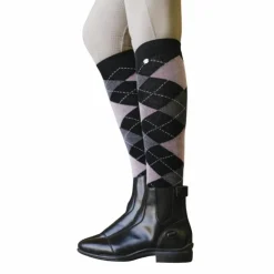 Equithème - Chaussettes d'équitation Argyle / vieux rose Noir