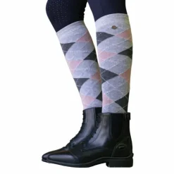 Equithème - Chaussettes d'équitation Argyle clair/ rose Gris Clearance