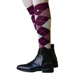 Best Equithème - Chaussettes d'équitation Argyle / vieux rose Bordeaux