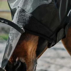 Equithème - Masque anti-mouches et anti-UV 2 en 1 Noir Sale