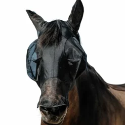 Equithème - Masque anti-mouches et UV Lycra avec oreilles et nez Noir
