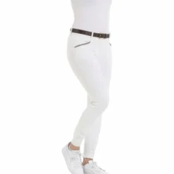 Equithème - Pantalon d'équitation femme Kim coton organique Blanc Discount