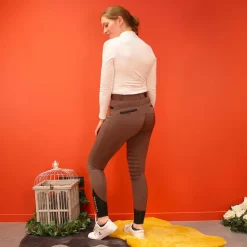 Equithème - Pantalon d'équitation femme Safir brun/ noir Marron Hot