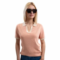 Harcour - Polo manches courtes femme Peach abricot Orange New