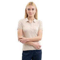 Harcour - Polo manches courtes femme Pamoly lin Beige