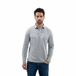 Clearance Harcour - Polo manches longues homme Malik chiné Gris
