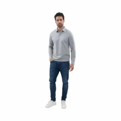 Clearance Harcour - Polo manches longues homme Malik chiné Gris