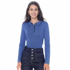 Discount Harcour - Polo manches longues femme Popi steel blue Bleu