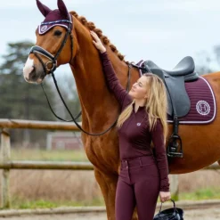 Harcour - Polo technique manches longues femme Tess aubergine Bordeaux New