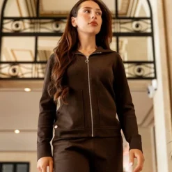 Outlet Harcour - Sweat manches longues zippé femme Amelie cacao Marron