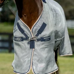 Clearance Horseware - Couverture anti-mouches Rambo Protector argent/ marine/ blanc/ beige Gris