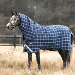 Horseware - Couverture d'extérieur Rhino plus Vari Layer avec couvre-cou à carreaux/ indigo 450g Marine