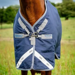Horseware - Couverture d'extérieur Rhino Plus Turnout / titanium grey/ classic blue 250g Marine Outlet