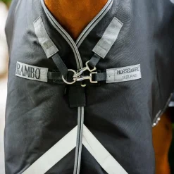 Horseware - Couverture d'extérieur Rambo Supreme Turnout Plus / thunderstorm grey/ silver 450g Noir
