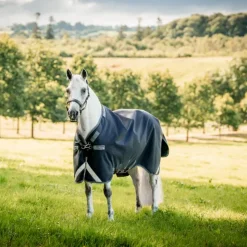 New Horseware - Couverture d'extérieur Rambo Turnout VL / thunderstorm gris/ argent 250g Marine