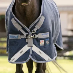 Hot Horseware - Couverture d'extérieur Rhino Turnout VL / titanium grey/ classic blue 250g Marine