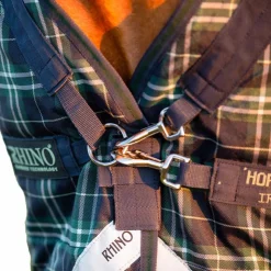 Horseware - Couverture d'extérieur Rhino Wug encolure montante / vert à carreaux 450g Marine New