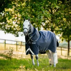 Clearance Horseware - Couverture d'extérieur Rambo Supreme Turnout Plus / thunderstorm grey/ silver 250g Marine
