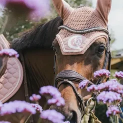 Kentucky Horsewear - Bonnet anti-mouches Wellington 3D Logo corde vieux Rose Hot