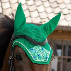 New Kentucky Horsewear - Bonnet pour chevaux Wellington Velvet Printing paisley garden / marine Vert