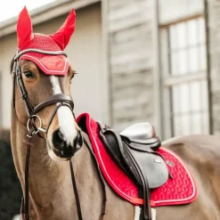 Outlet Kentucky Horsewear - Bonnet pour chevaux anti-bruits Wellington Velvet Rouge