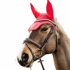 Outlet Kentucky Horsewear - Bonnet pour chevaux anti-bruits Wellington Velvet Rouge