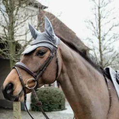 Best Kentucky Horsewear - Bonnet pour chevaux anti-bruits Wellington Basic Velvet Gris