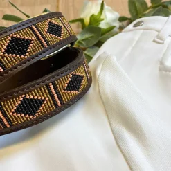 Kentucky Horsewear - Ceinture perles faites mains or Marron Hot