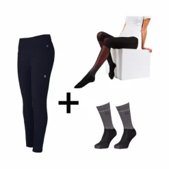 Discount Kingsland - Pack Legging d'équitation femme KLKatja W E-Tec K-Grip + Collant thermique femme Smart Layer noir + Chaussettes d'équitation KLVidalia Show pack (x3) Marine