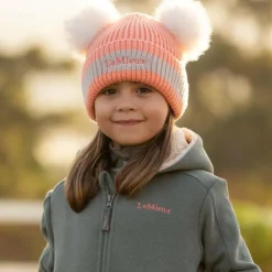 LeMieux - Bonnet enfant Mini doubles pompons peach punch Orange New