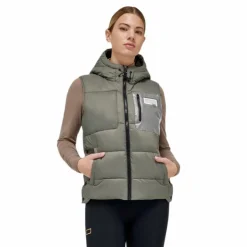 RG Italy - Doudoune sans manches femme Hooded Puffer kaki Vert Clearance